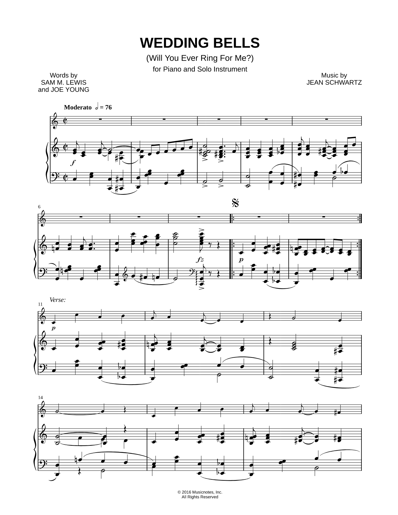 Wedding Bells (Will You Ever Ring for Me?) - Piano Accompaniment