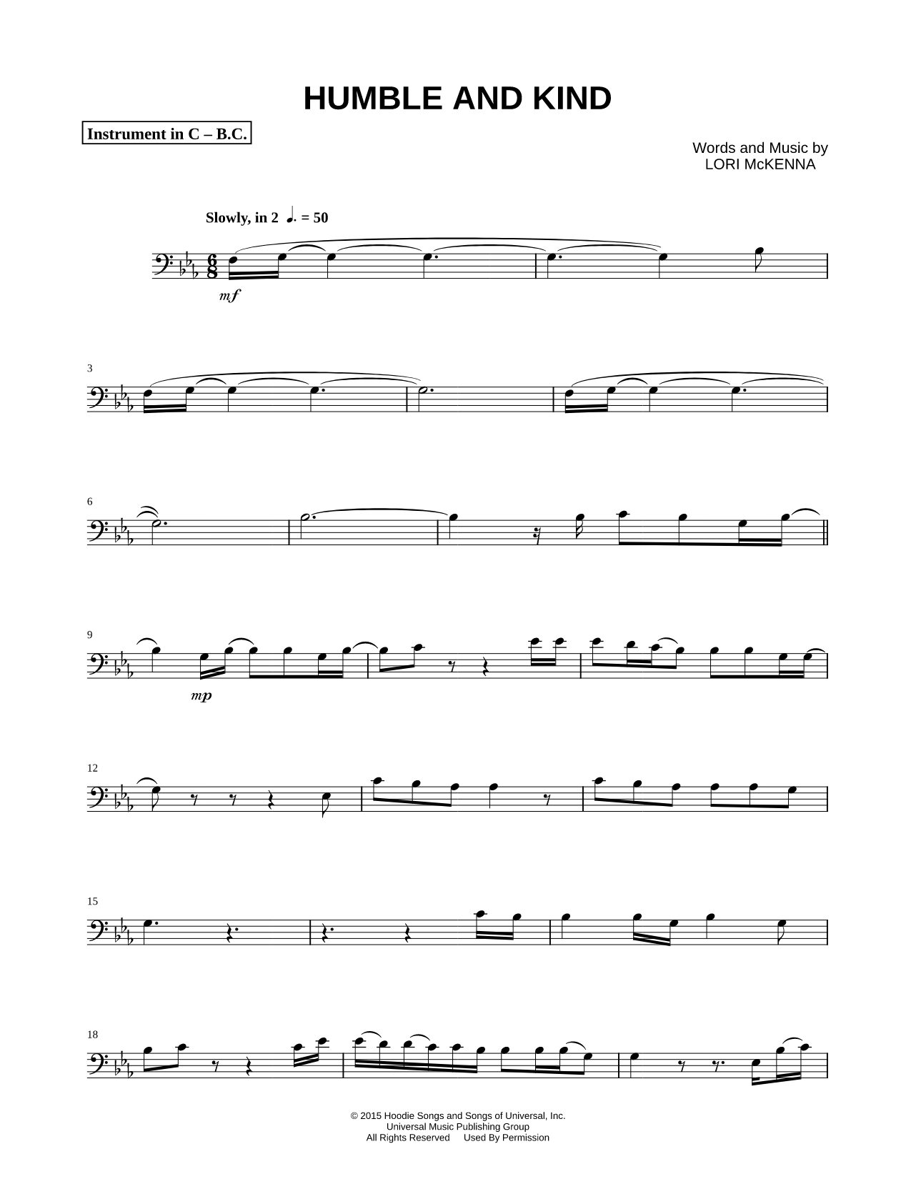 Humble and Kind - Bass Clef Instrument
