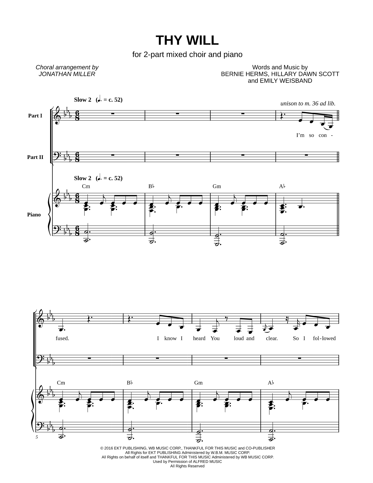 Thy Will Sheet Music — 2-Part Mixed Choir + Piano