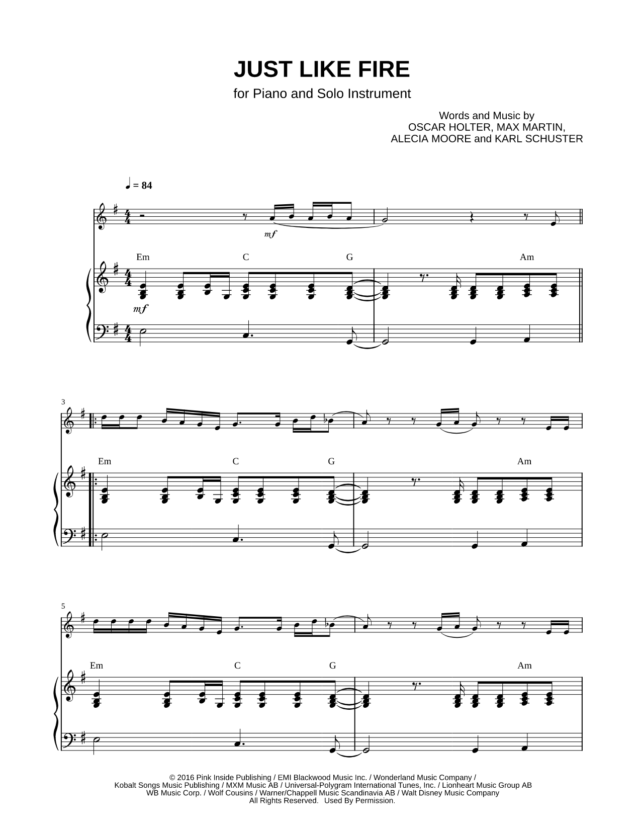 Just Like Fire - Piano Accompaniment