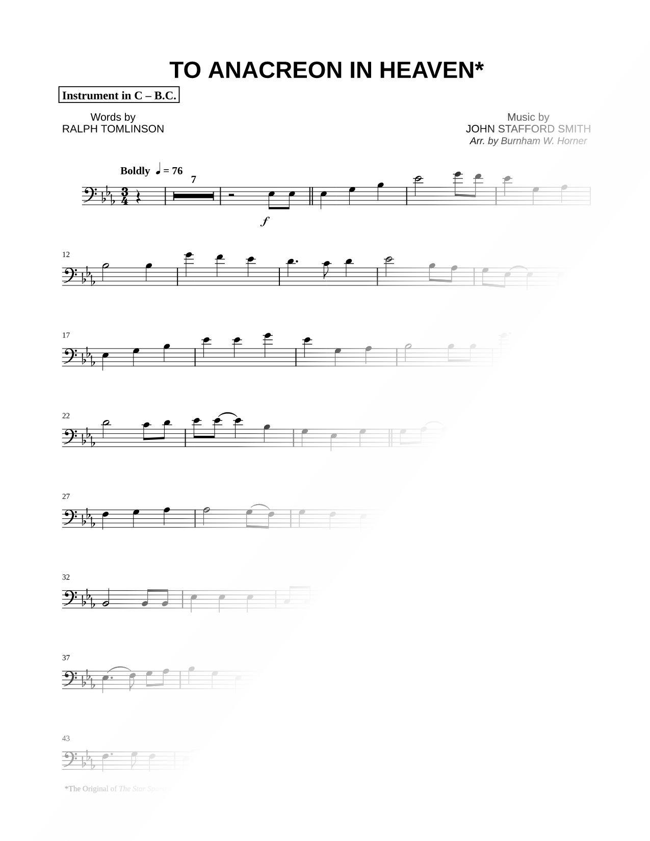 To Anacreon in Heaven - Bass Clef Instrument
