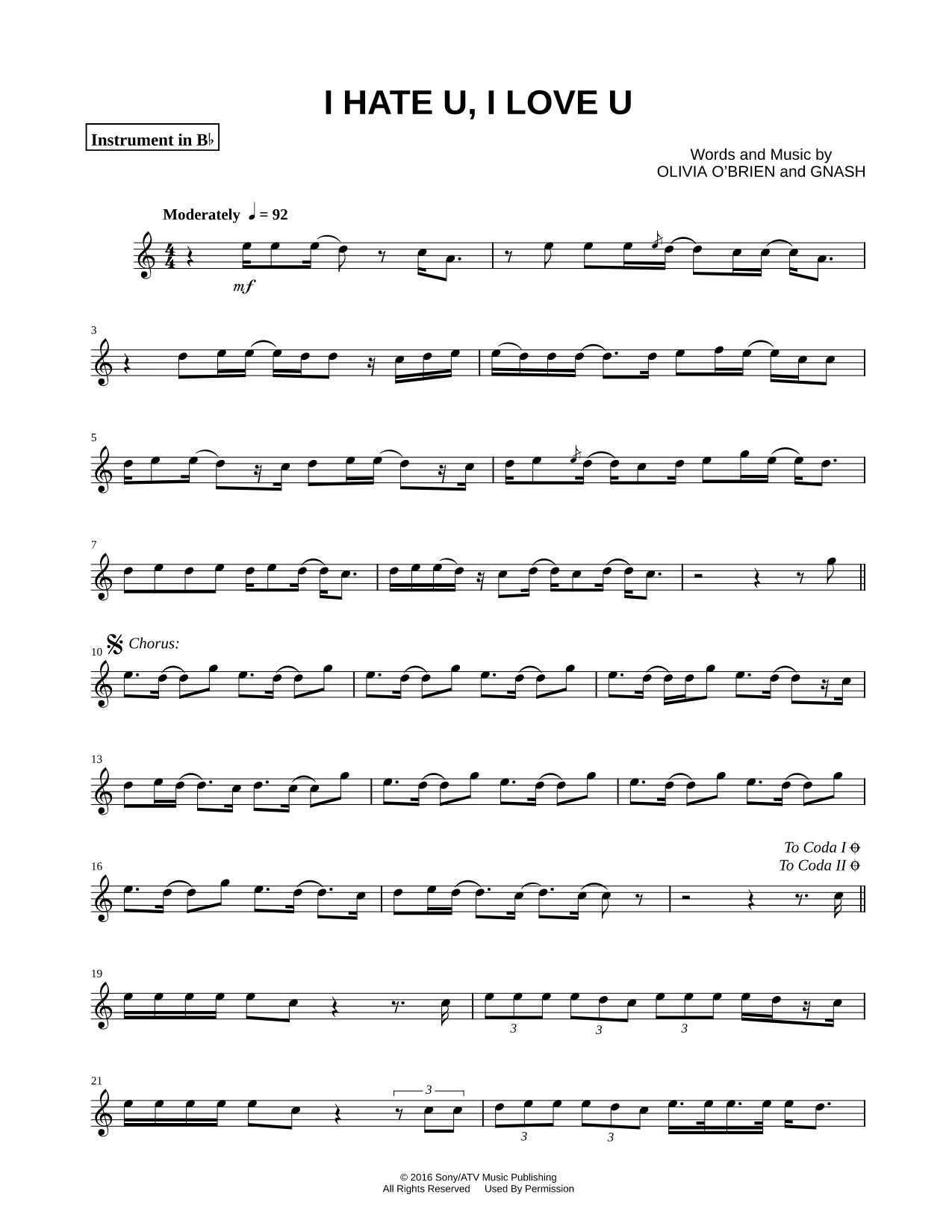 i hate u, i love u - Bb Instrument