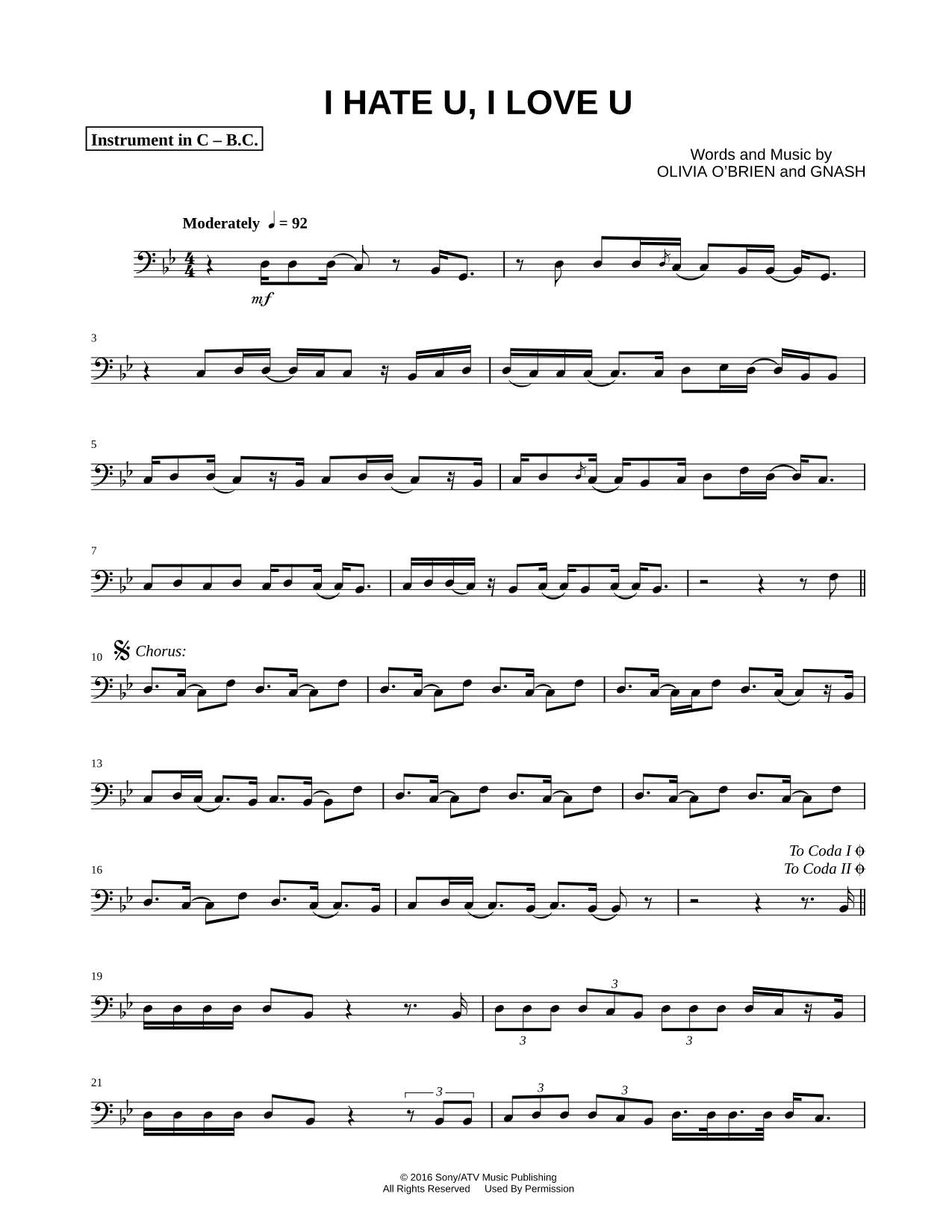 i hate u, i love u - Bass Clef Instrument