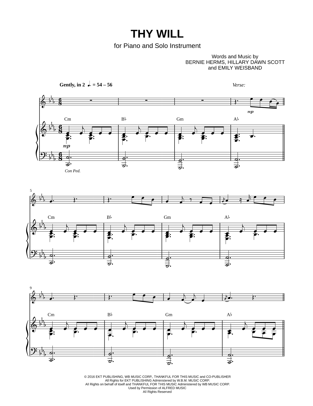 Thy Will - Piano Accompaniment Sheet Music — Flute, Oboe, Recorder or Violin Part and Piano Accompaniment