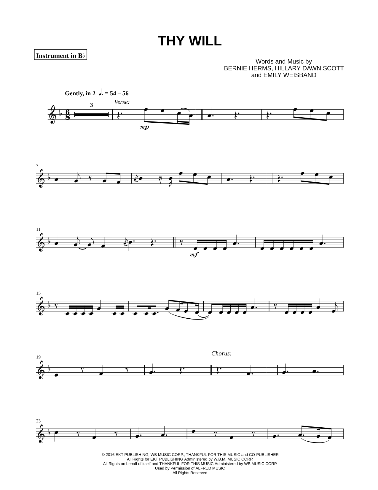 Thy Will - Bb Instrument Sheet Music — for Clarinet, Soprano Saxophone, Tenor Saxophone or Trumpet