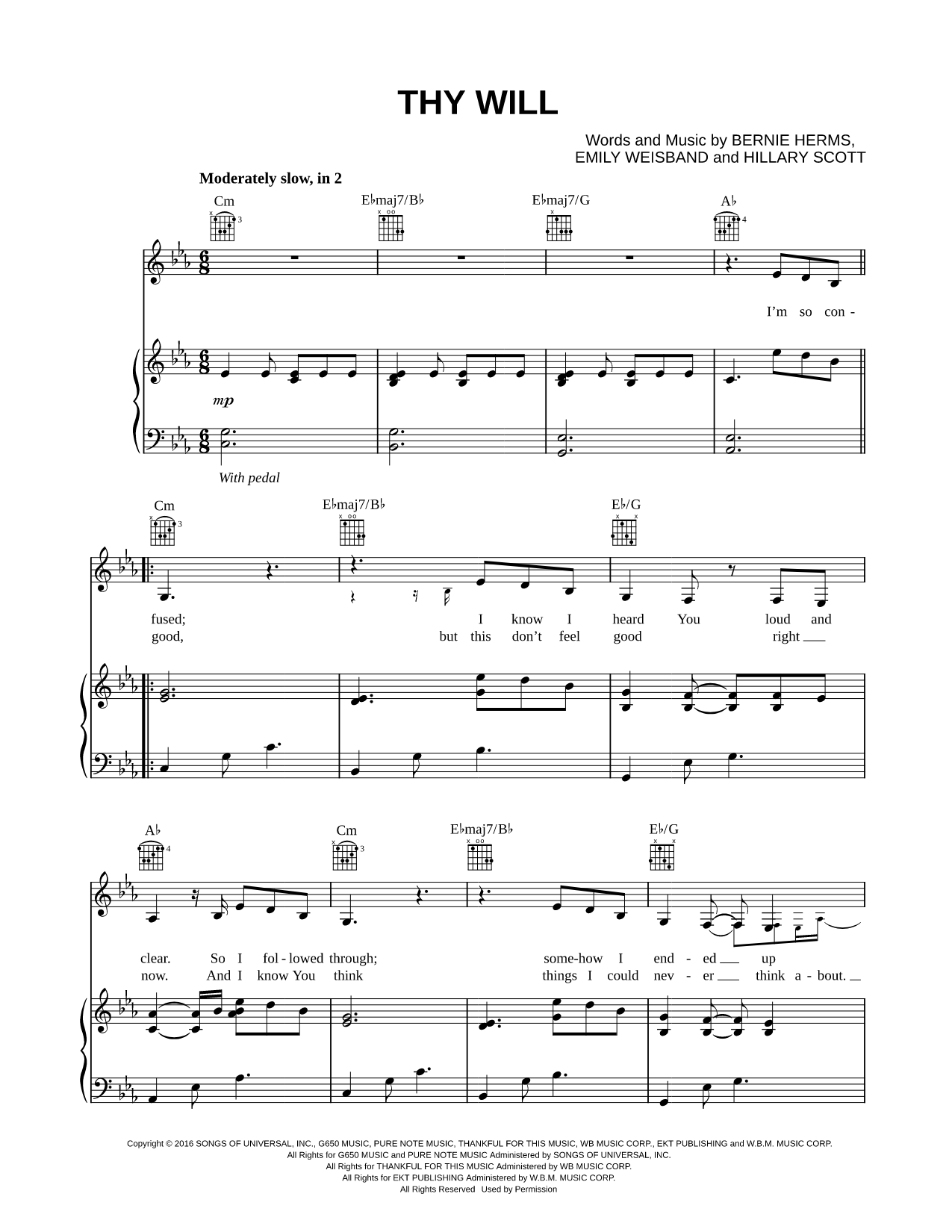 Thy Will Sheet Music — Piano/Vocal/Guitar