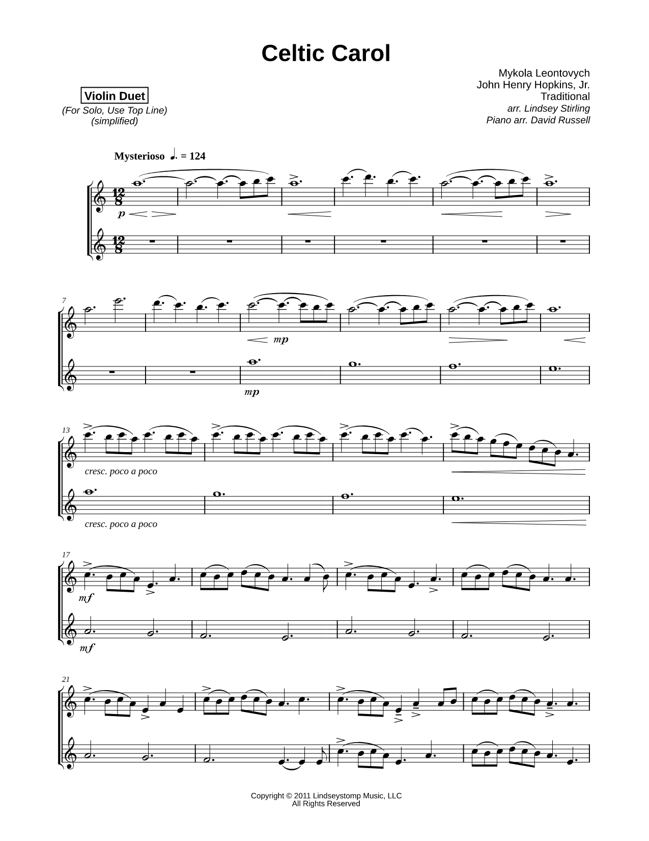 Celtic Carol - Violin Duet Part [Simplified]