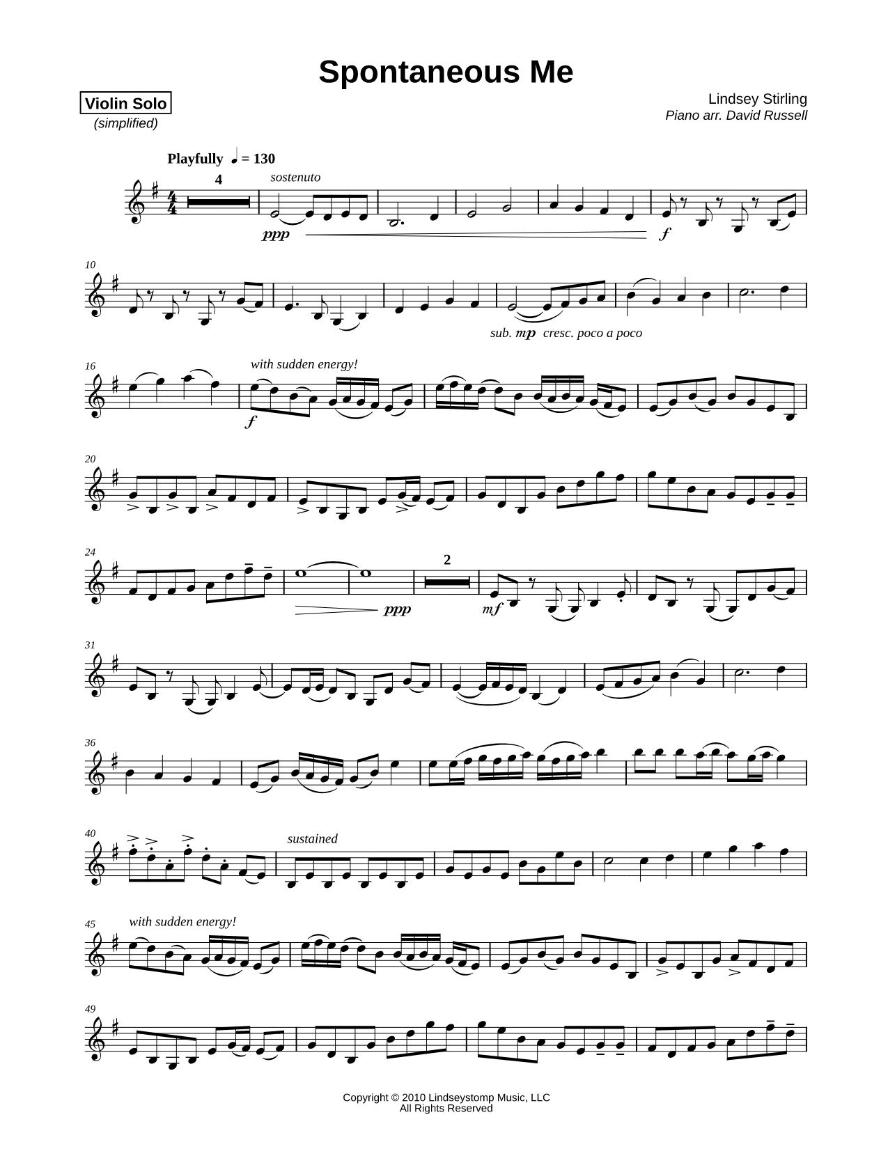 Spontaneous Me - Violin Part [Simplified]