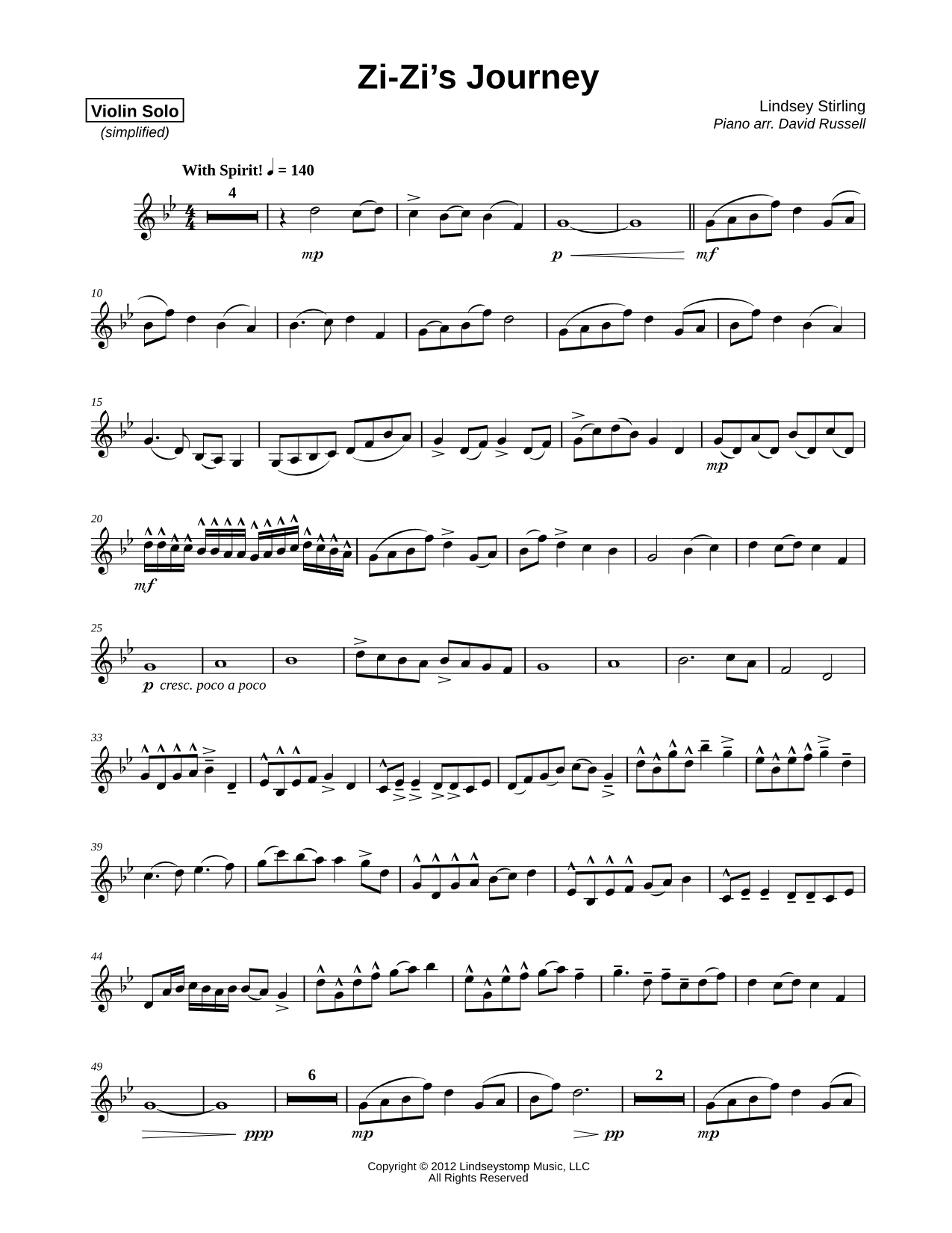 Zi-Zi's Journey - Violin Part [Simplified]
