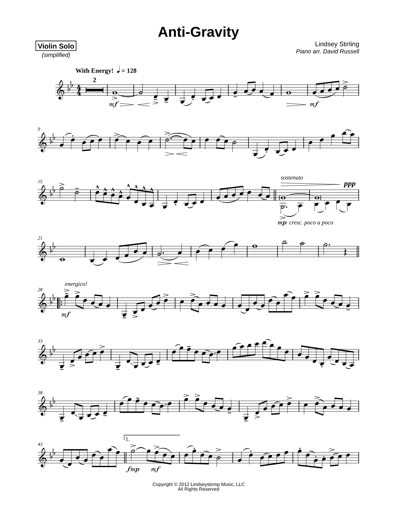 Anti-Gravity - Violin Part [Simplified]