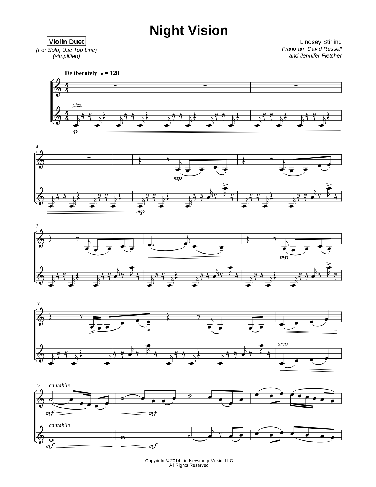 Night Vision - Violin Duet Part [Simplified]