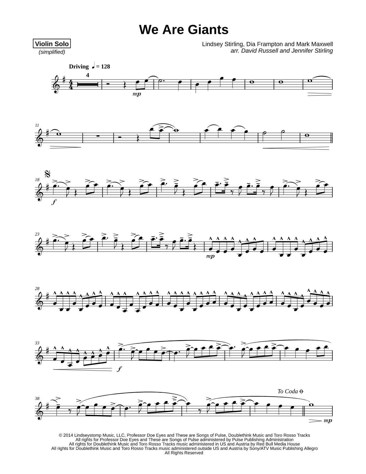 We Are Giants - Violin Part [Simplified]
