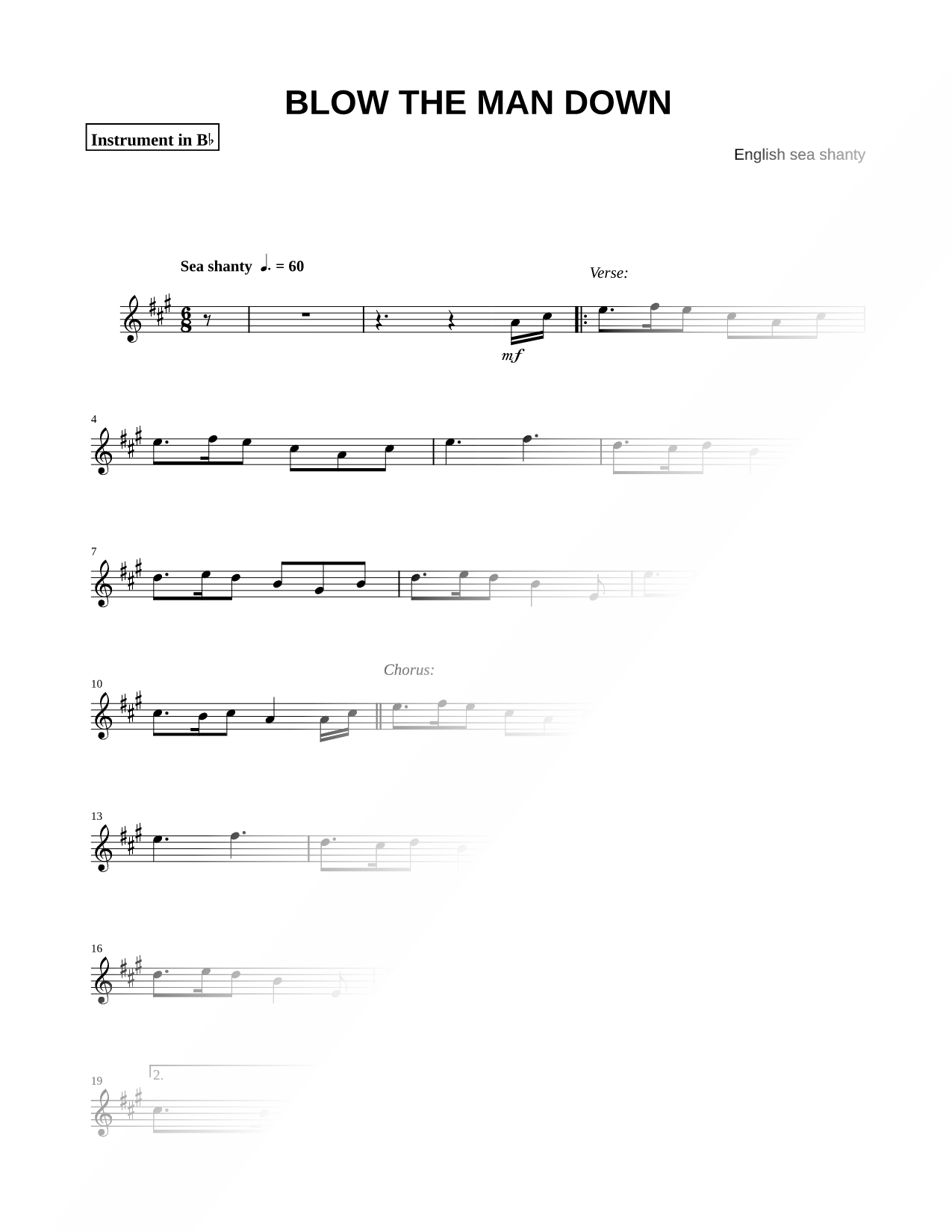 Blow the Man Down - Bb Instrument