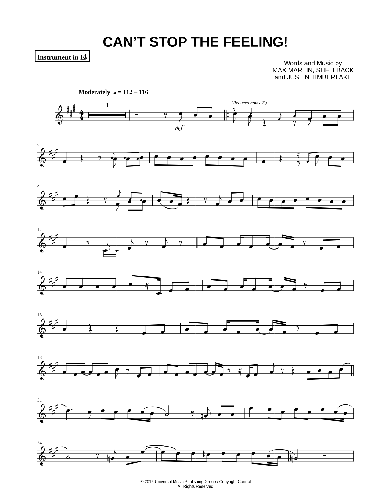 Can't Stop the Feeling! - Eb Instrument