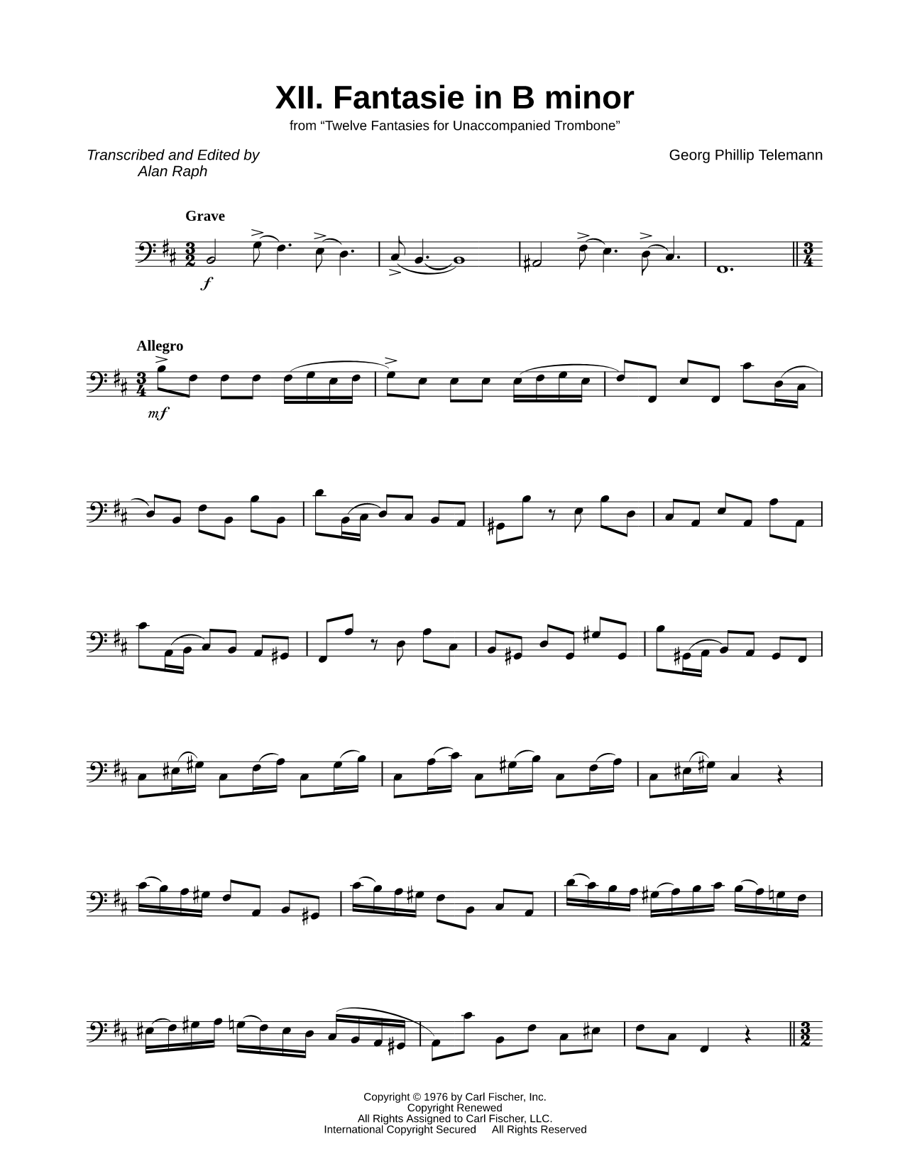 12 Fantasies for Unaccompanied Trombone, TWV 40:2-13: XII. Fantasie in B Minor