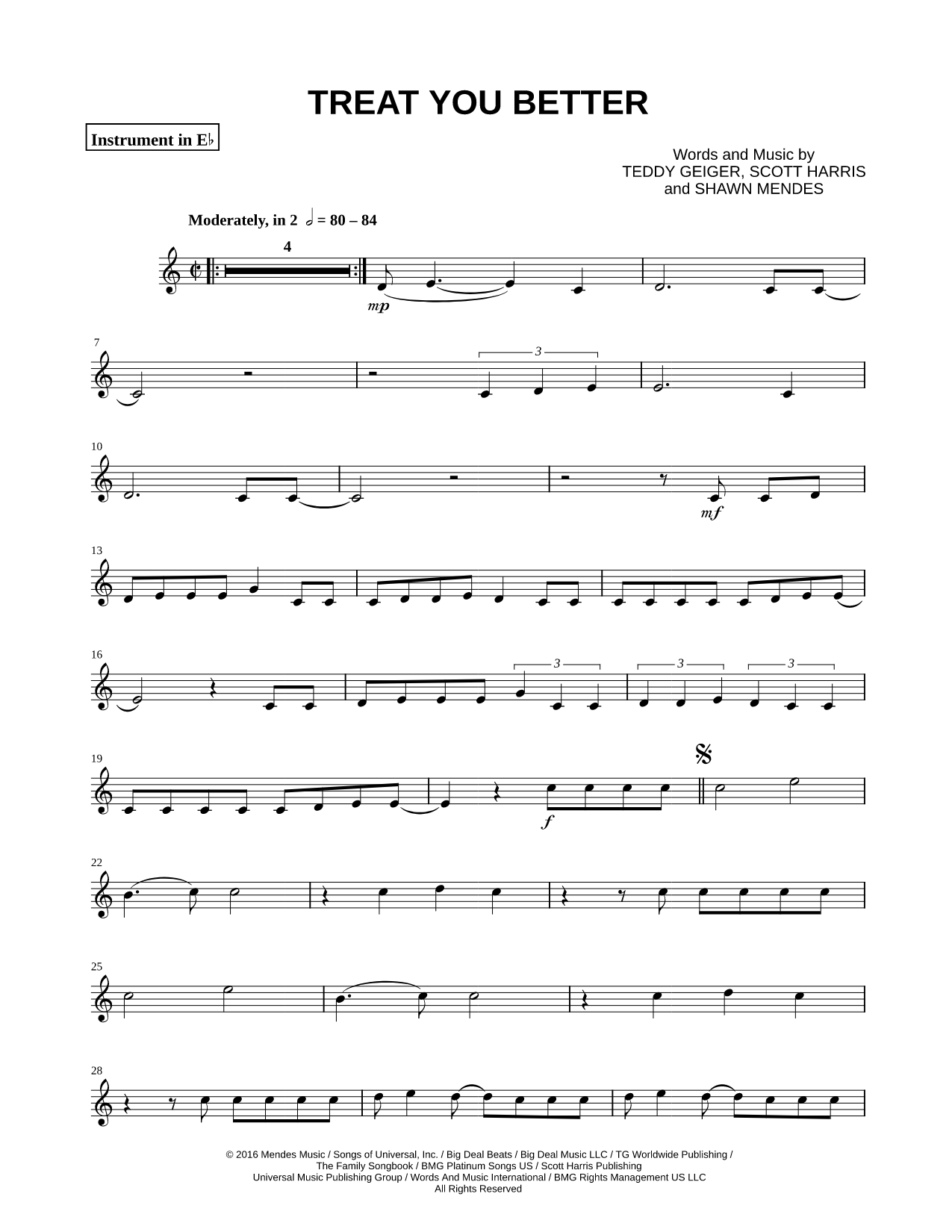 Treat You Better - Eb Instrument