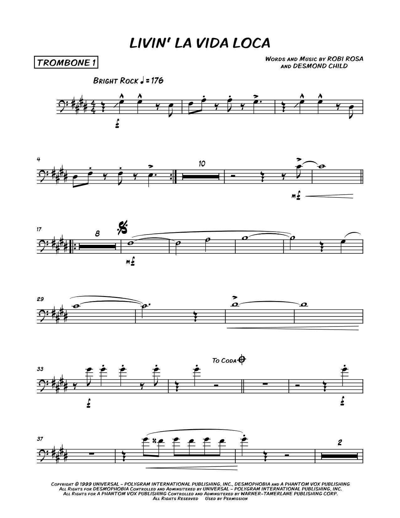 Livin' la Vida Loca - Trombone 1