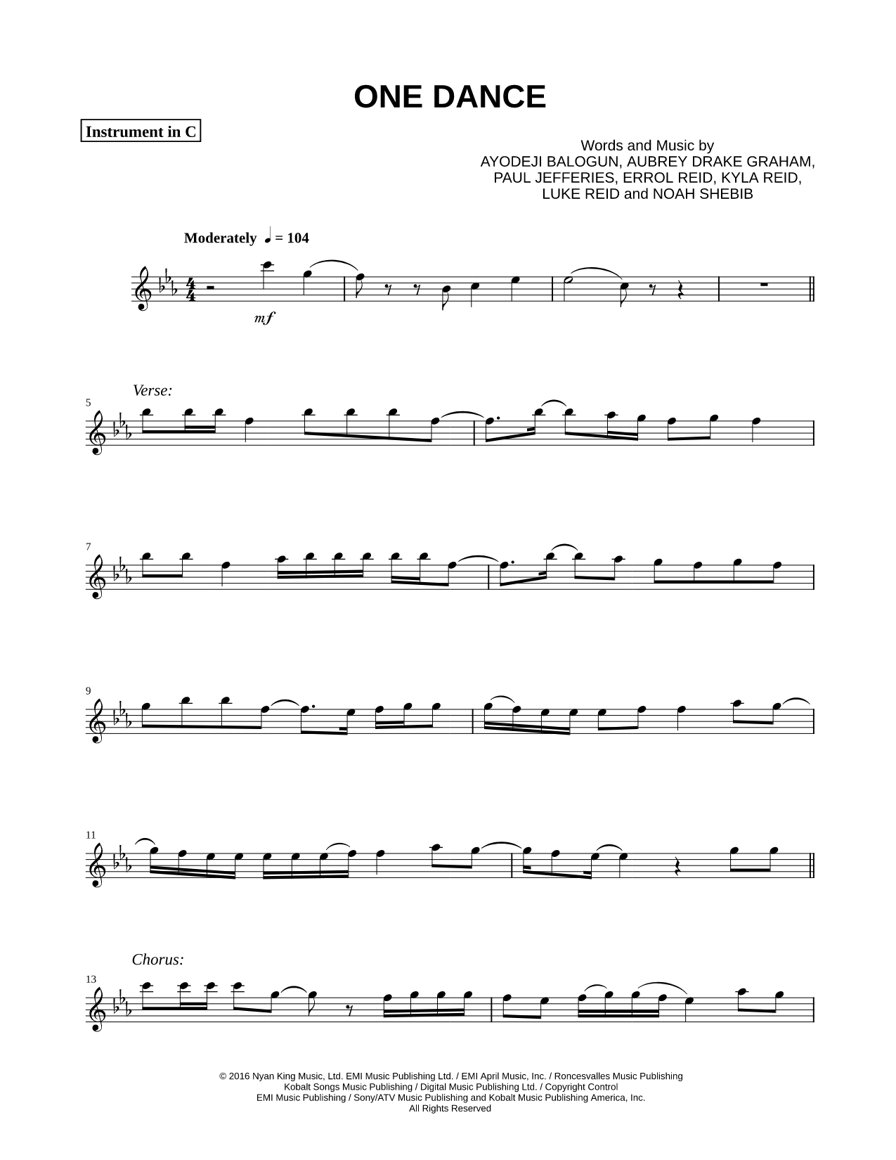 One Dance - C Instrument