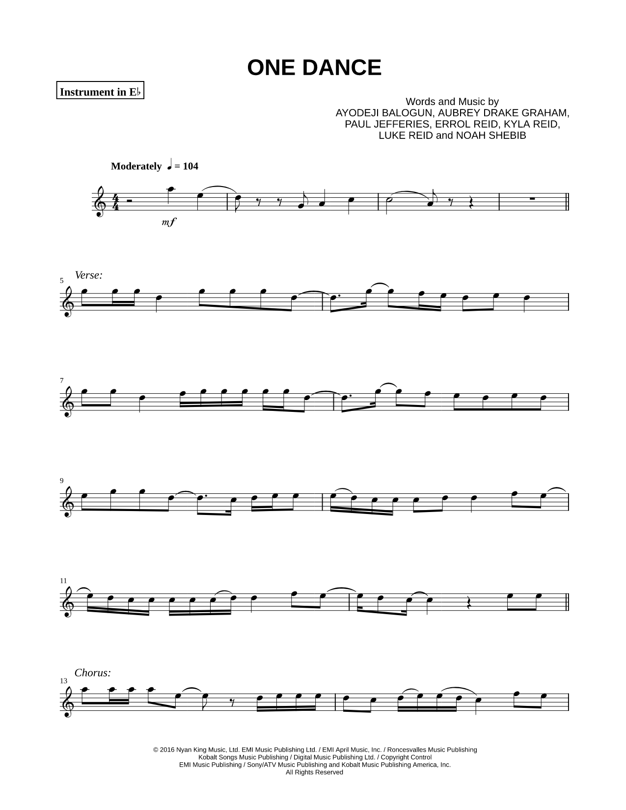 One Dance - Eb Instrument