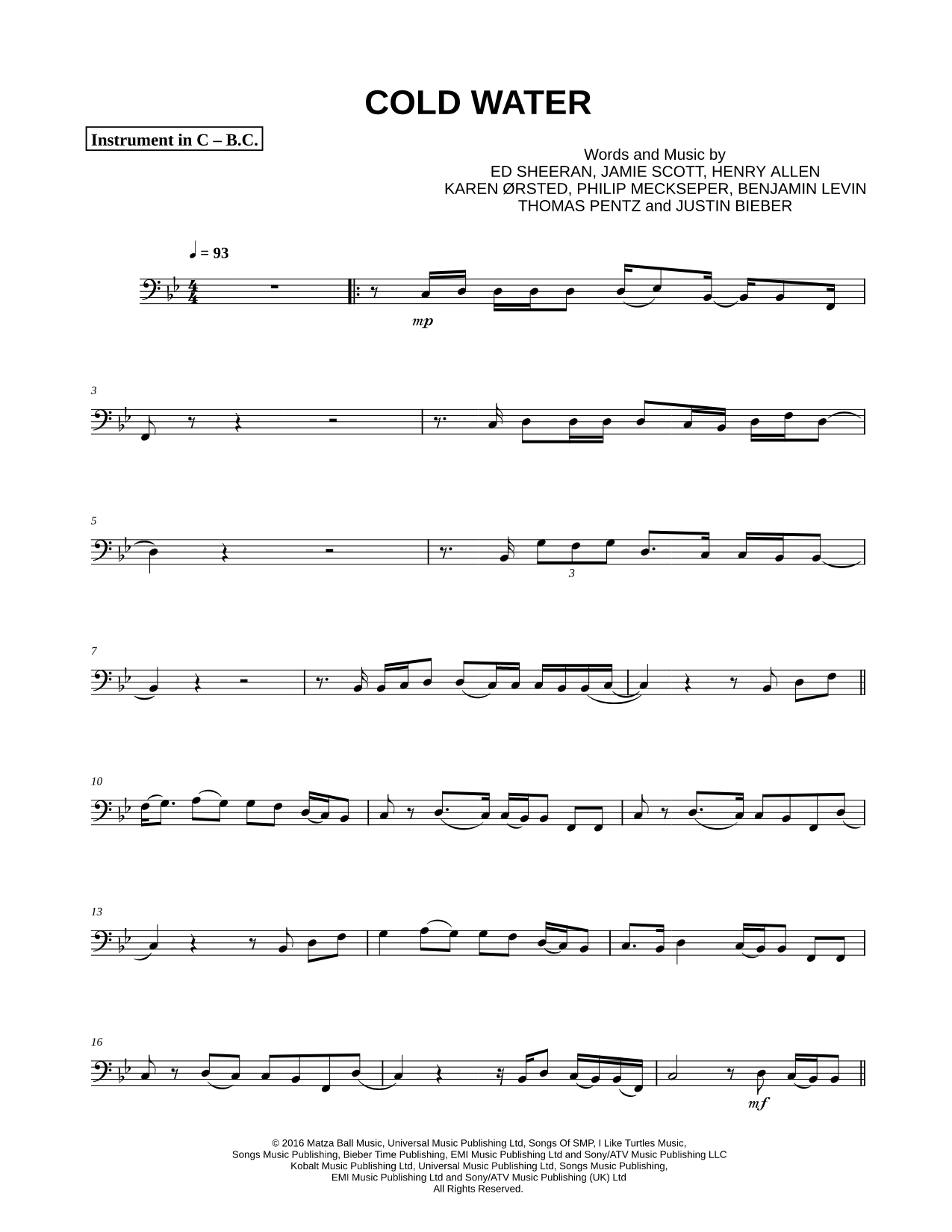 Cold Water - Bass Clef Instrument