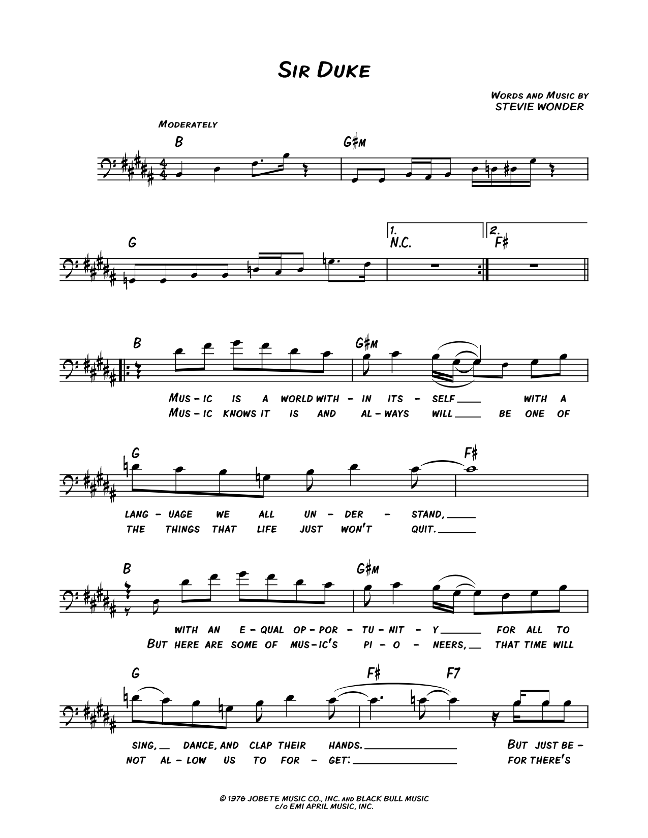 Sir Duke [Bass Clef]