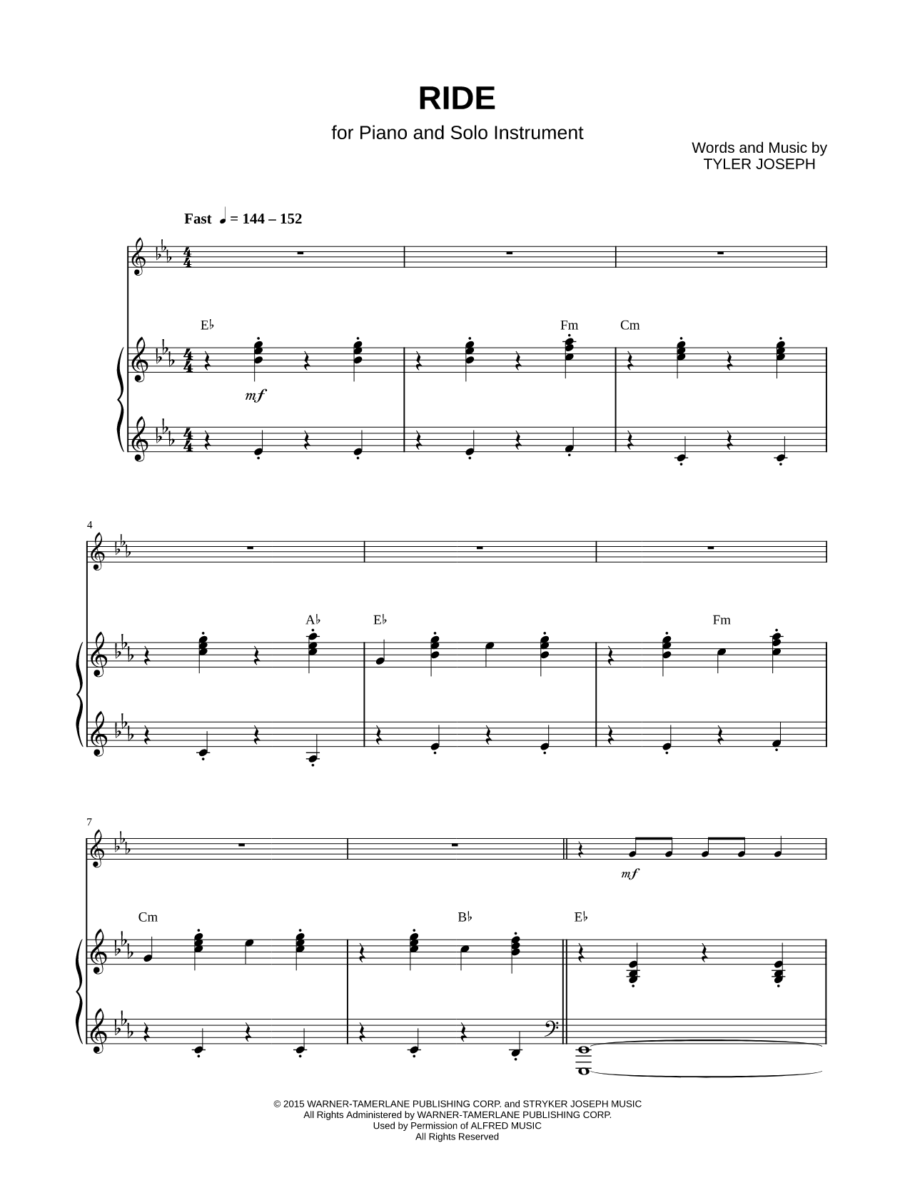 Ride - Piano Accompaniment