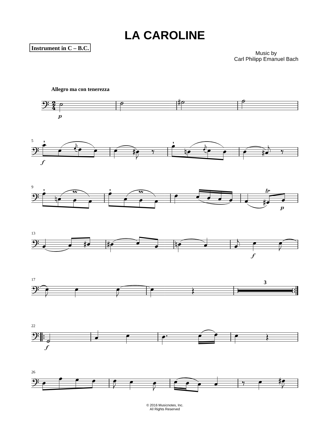 La Caroline, H. 98 - Bass Clef Instrument