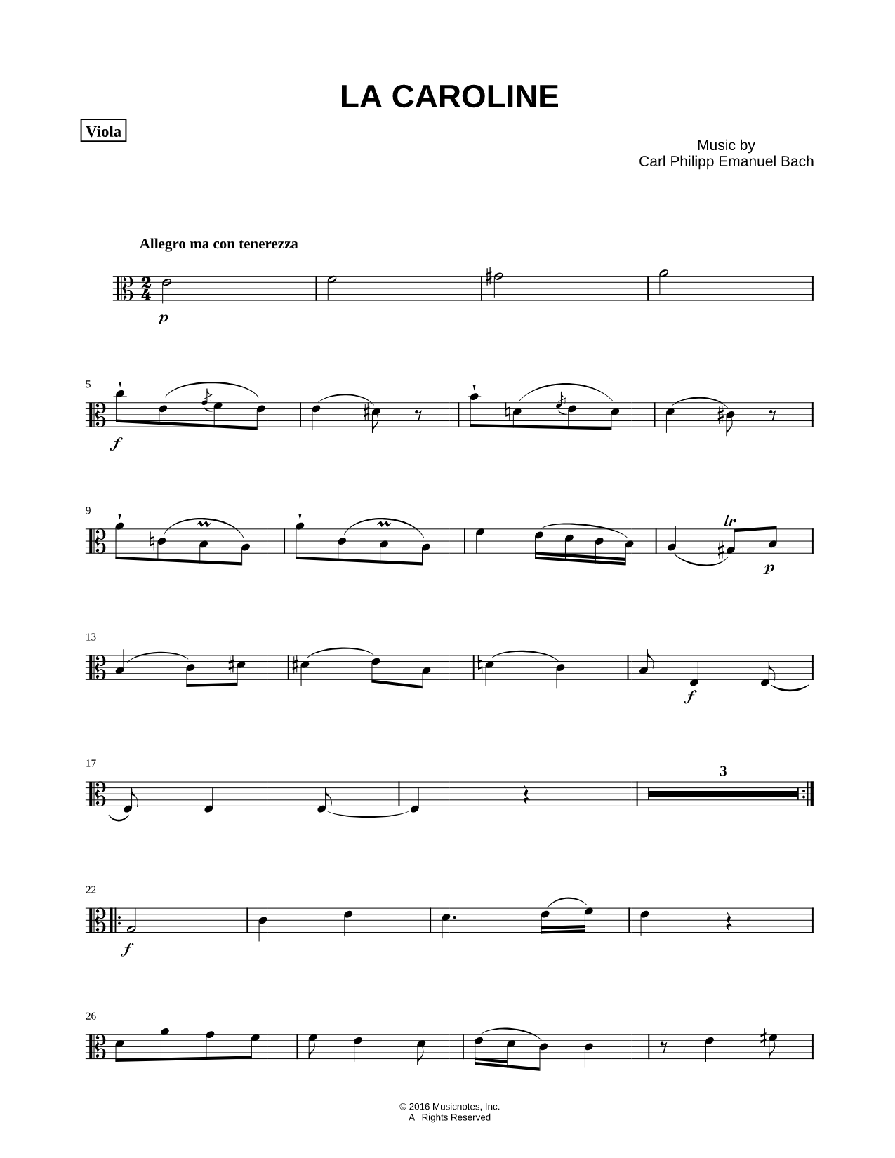 La Caroline, H. 98 - Viola