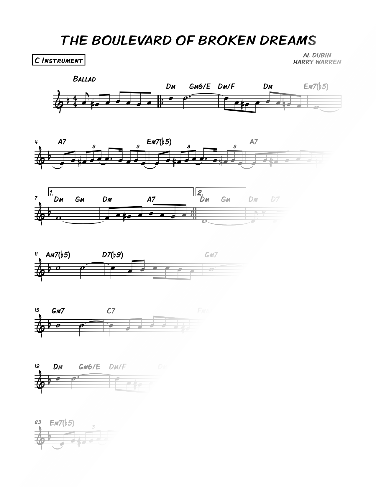 The Boulevard of Broken Dreams - C Instrument