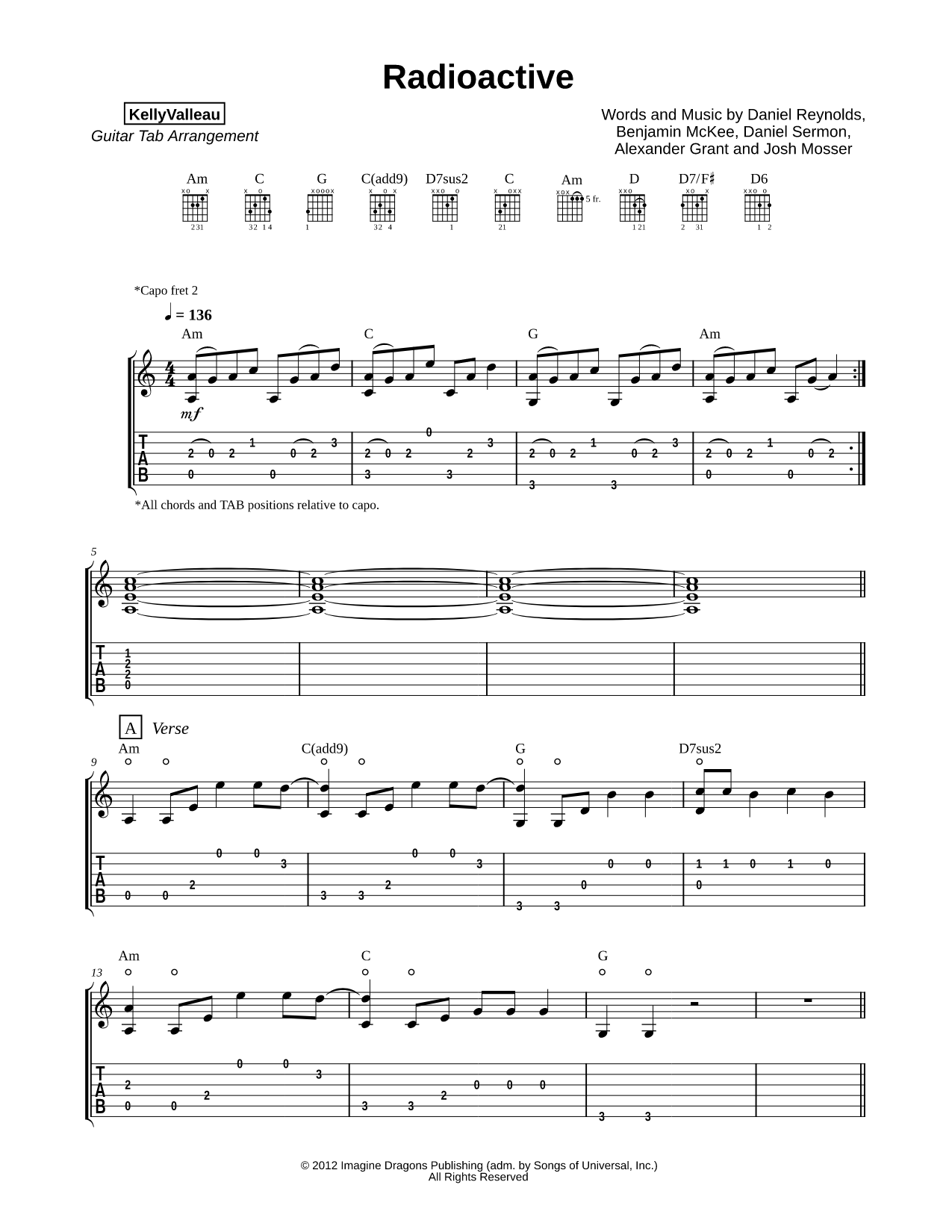Radioactive Sheet Music — Guitar Tab