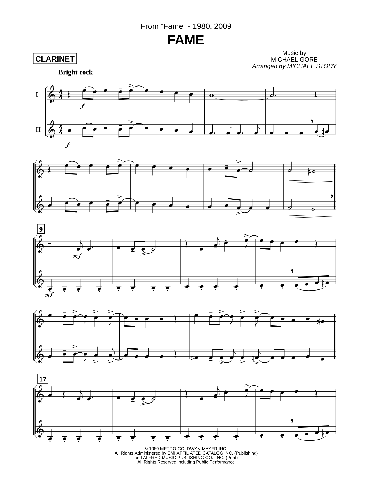 Fame - Clarinet Duet