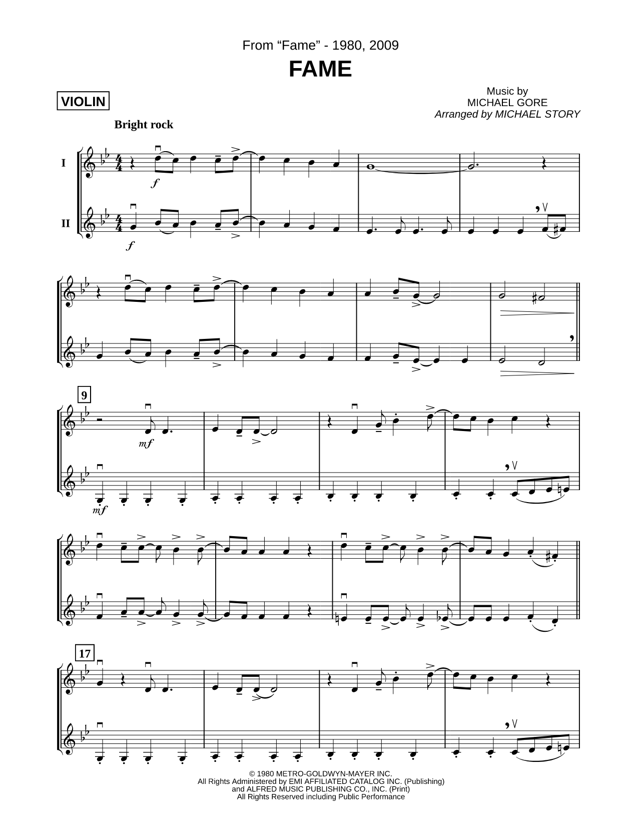 Fame - Violin Duet