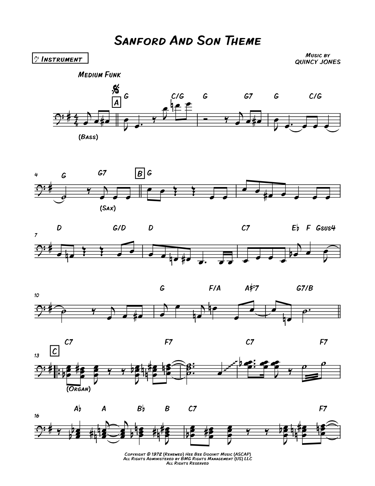 Sanford and Son Theme - Bass Clef Instrument