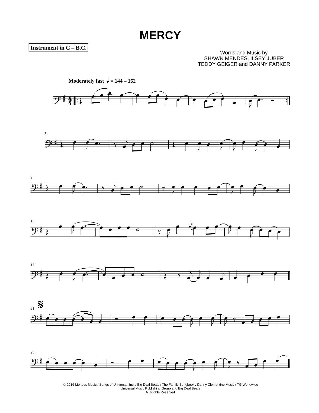 Mercy - Bass Clef Instrument
