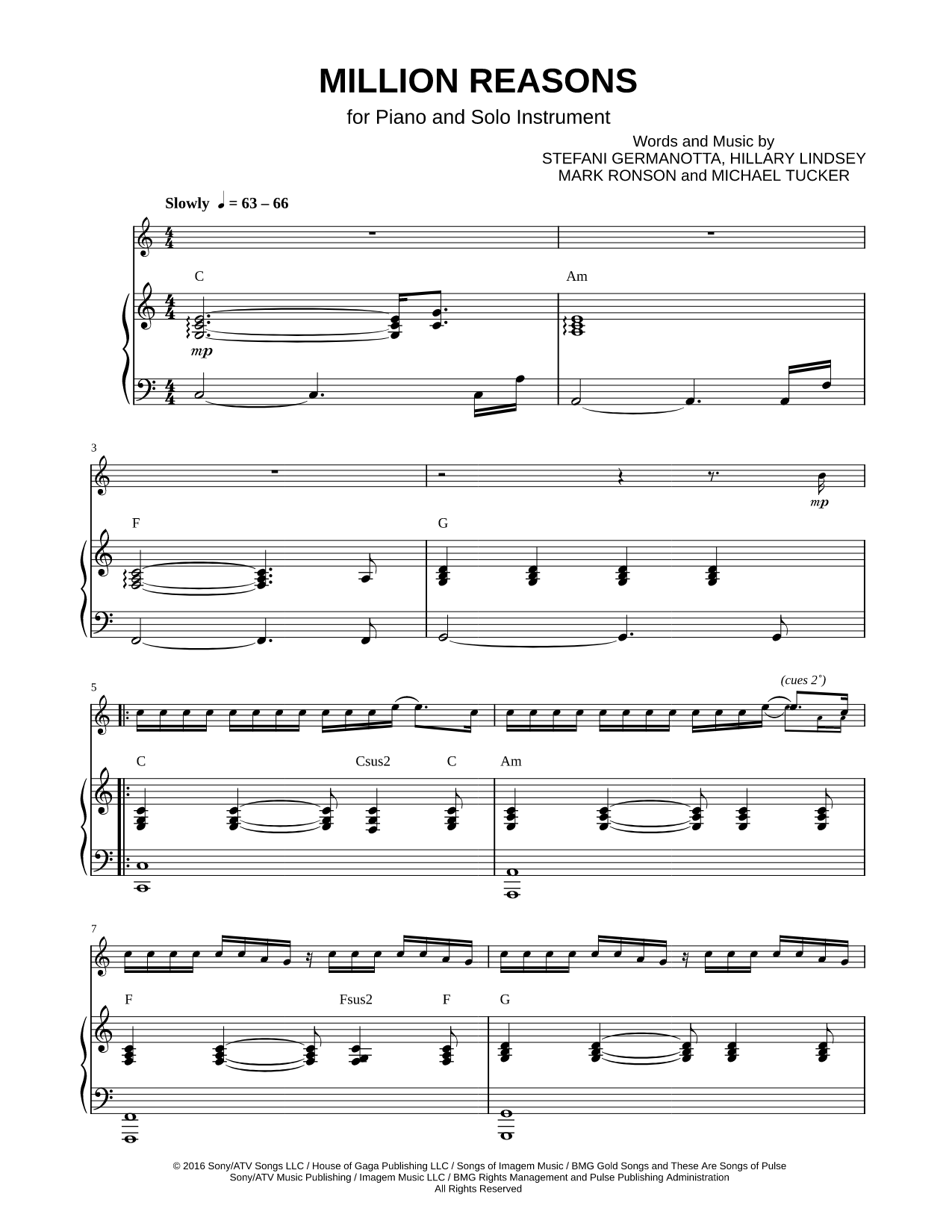 Million Reasons - Piano Accompaniment