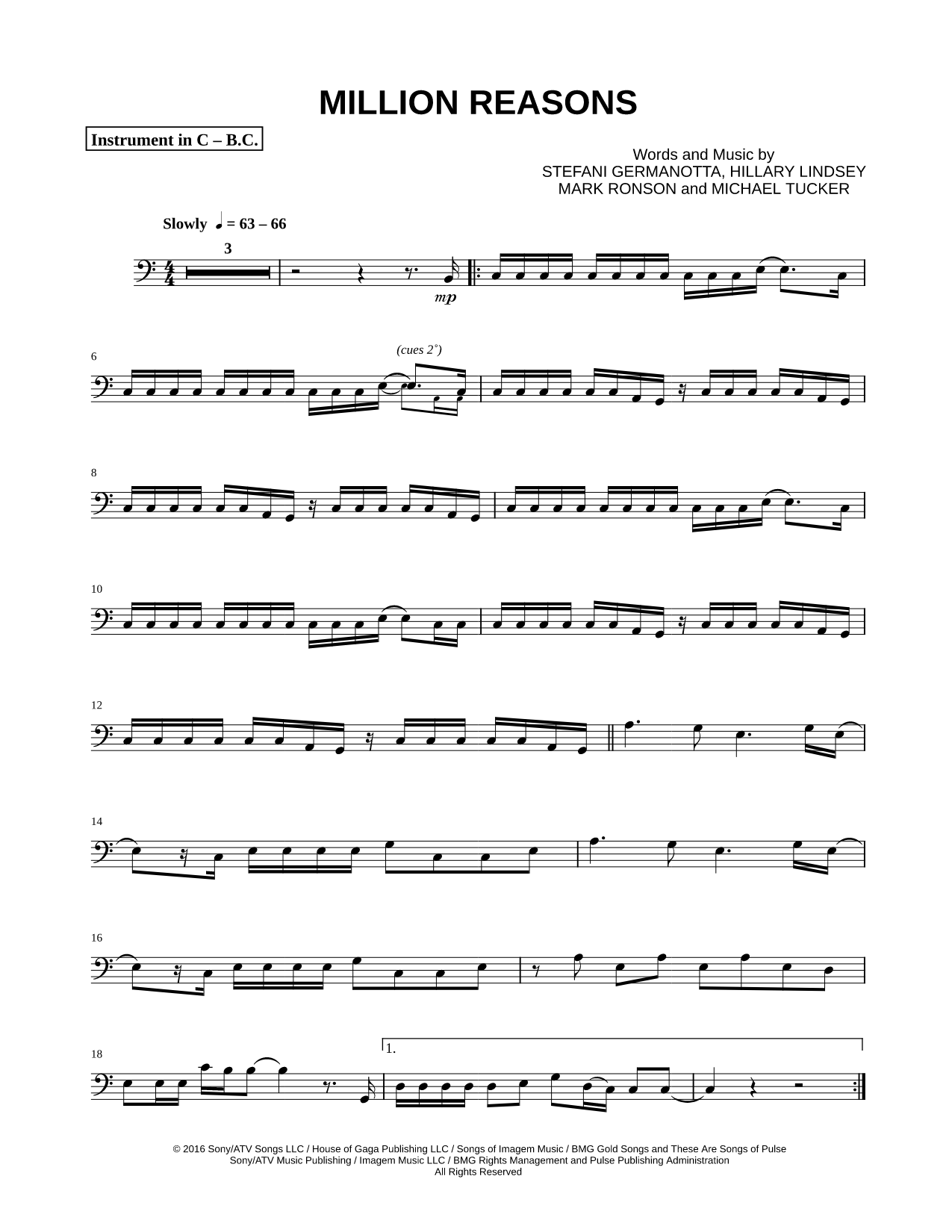 Million Reasons - Bass Clef Instrument