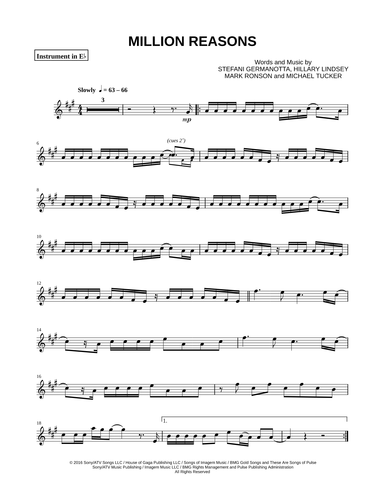 Million Reasons - Eb Instrument