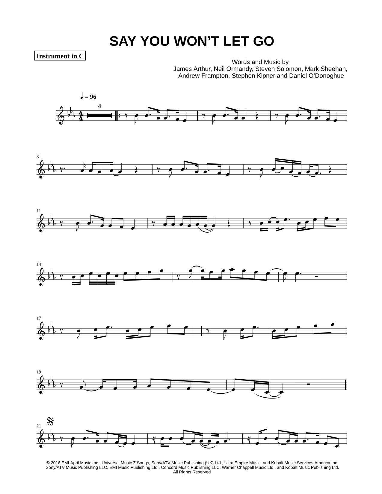 Say You Won't Let Go - C Instrument