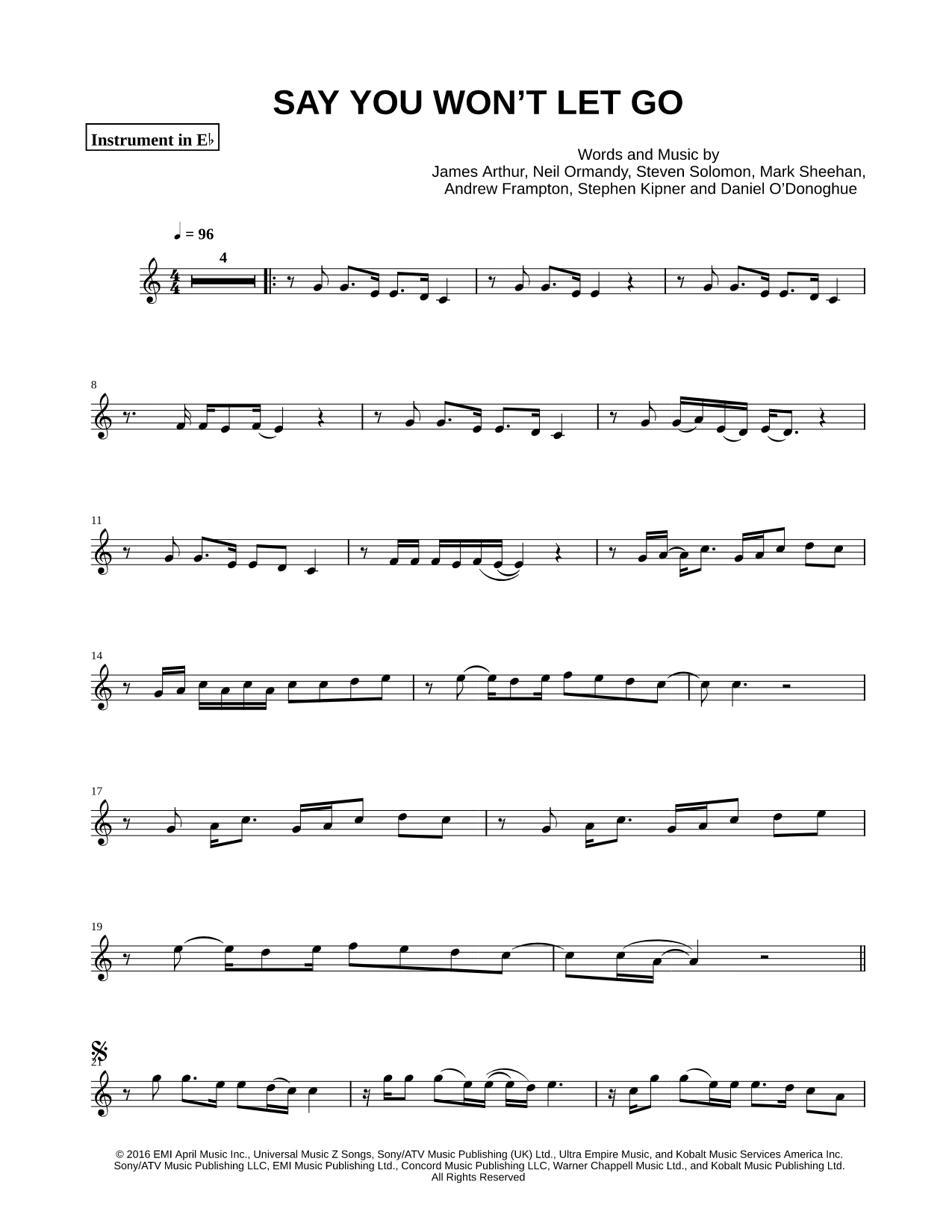 Say You Won't Let Go - Eb Instrument