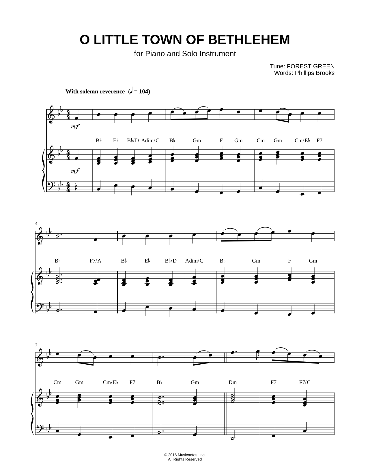 O Little Town of Bethlehem (Forest Green) - Piano Accompaniment