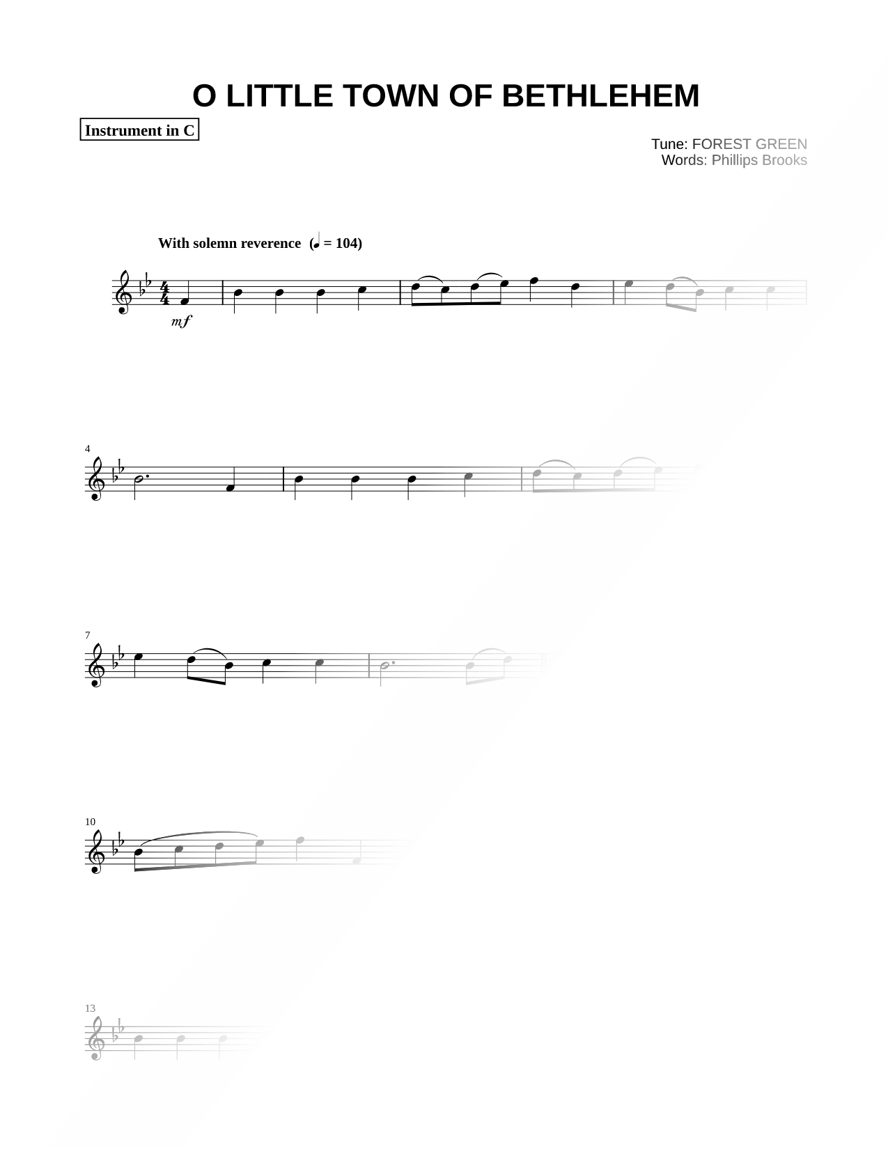 O Little Town of Bethlehem (Forest Green) - C Instrument
