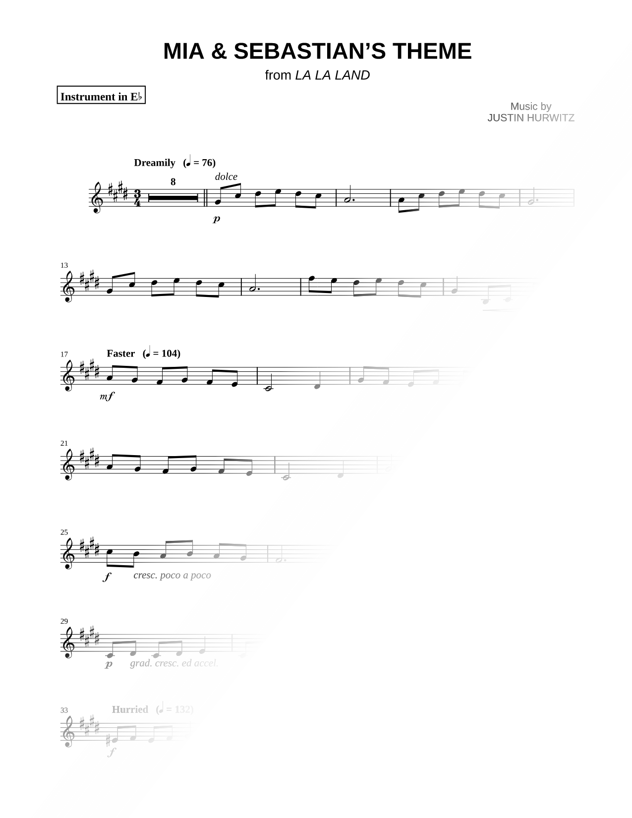 Mia & Sebastian's Theme - Eb Instrument