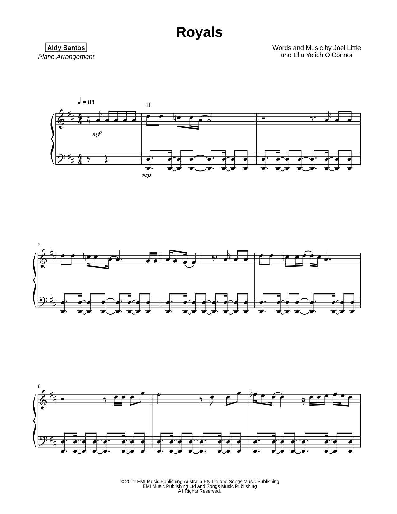 Royals Sheet Music — Piano Solo