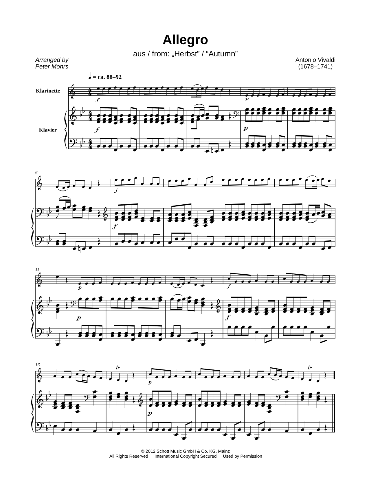 The Four Seasons: Autumn - First Movement (Allegro - Main Theme) - Clarinet & Piano