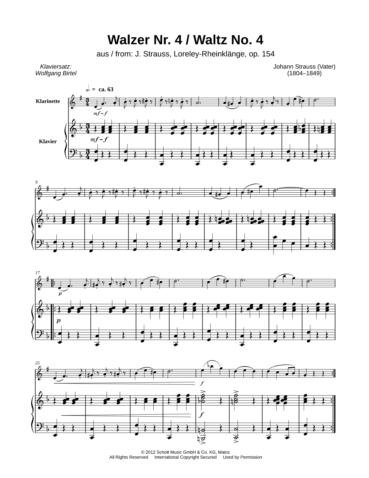 Lorely-Rheinklänge: Waltz No. 4 - Clarinet & Piano