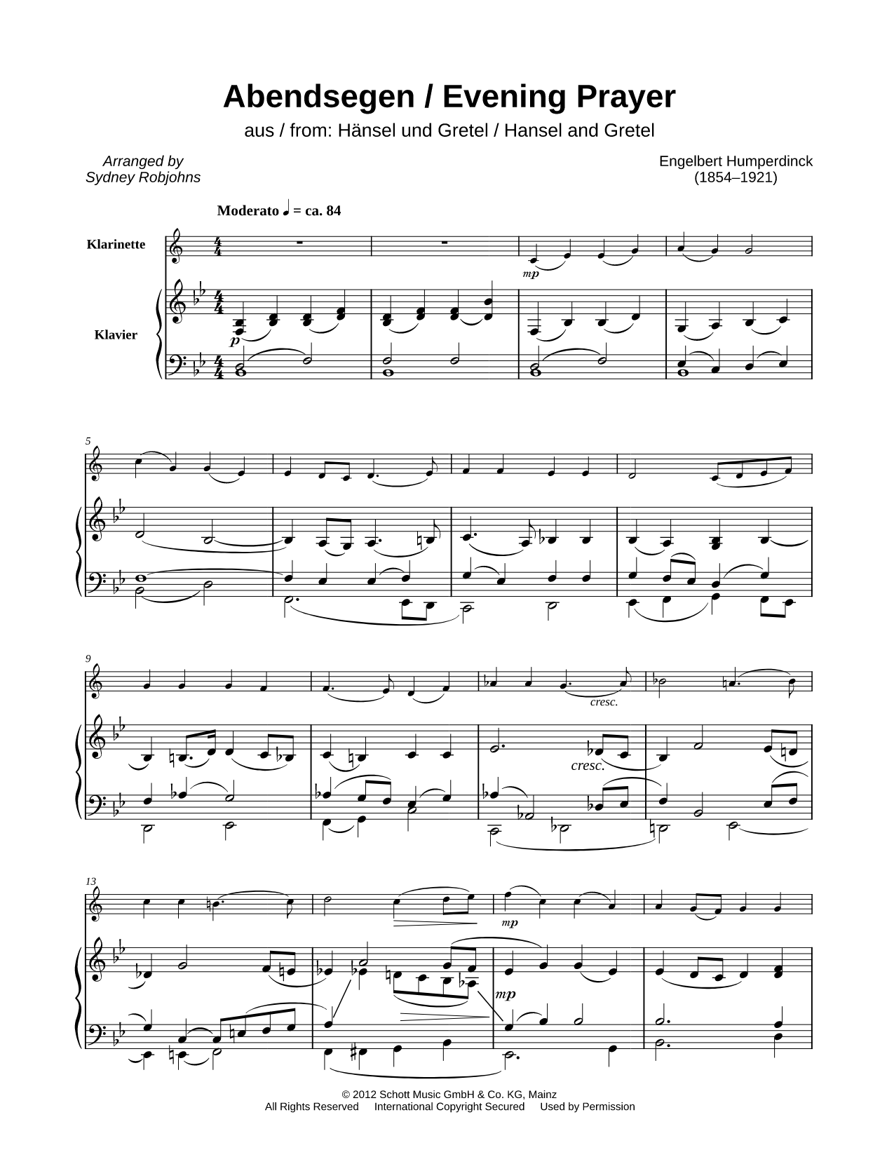 Abendsegen / Evening Prayer - Clarinet & Piano