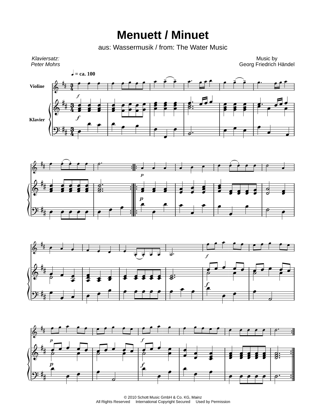 Minuet from Water Music - Violin & Piano
