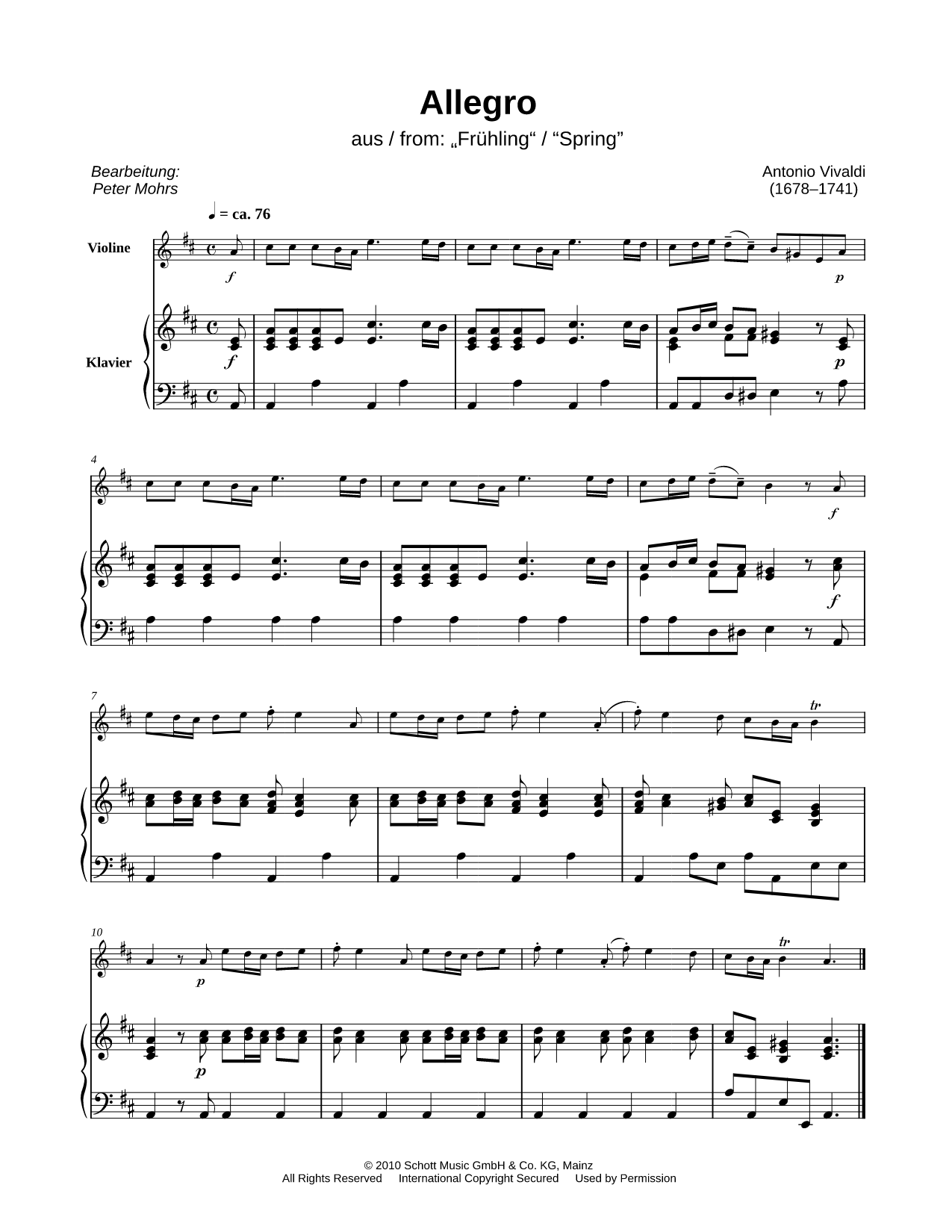 Spring from the Four Seasons (Allegro - Excerpt) - Violin & Piano