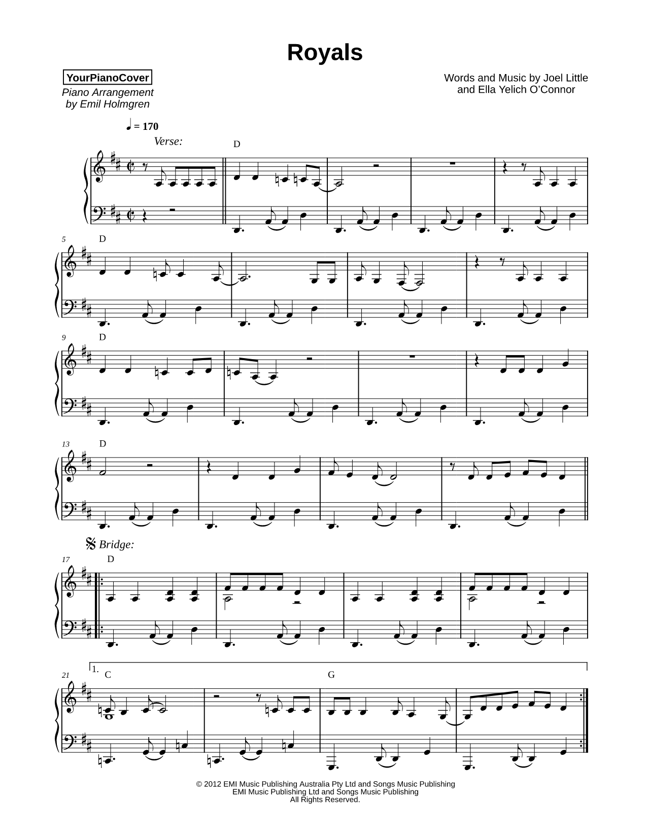 Royals Sheet Music — Piano Solo