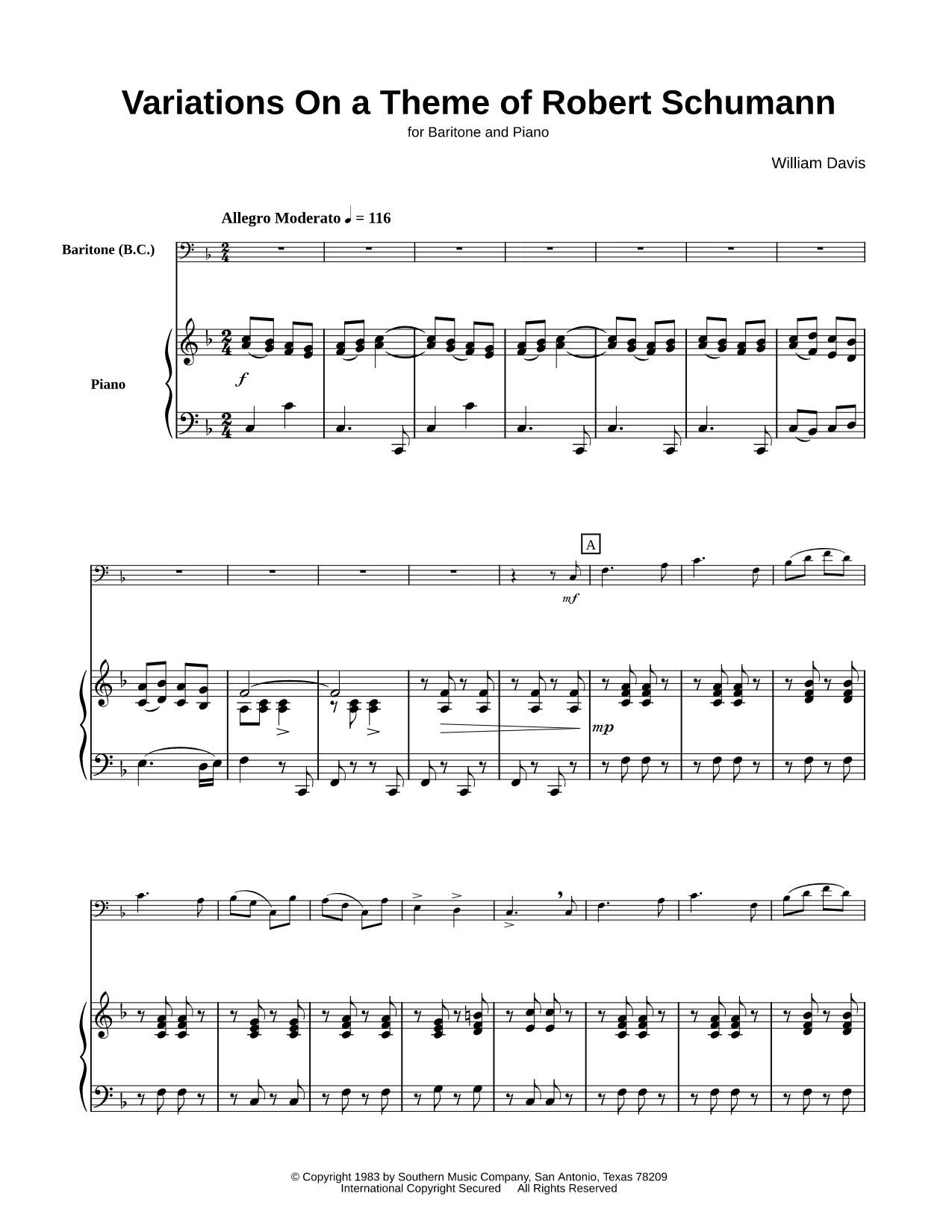 Variations on a Theme of Robert Schumann - Baritone & Piano